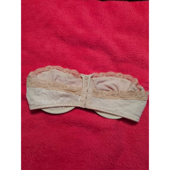 Vintage 80s Warner’s Shine-On 1120 Strapless Underwire Bra Beige Satin Lace 38C - Picture 4 of 7